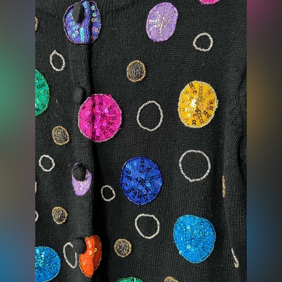 Vntg Jane’s Closet Beaded Circles Multicolor Sweater Cardigan SM Sequins/Beading - Picture 4 of 8